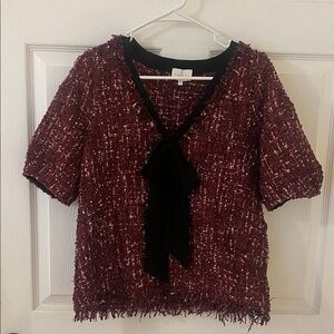 Entro Elegant Burgundy Tweed Top with Black Bow